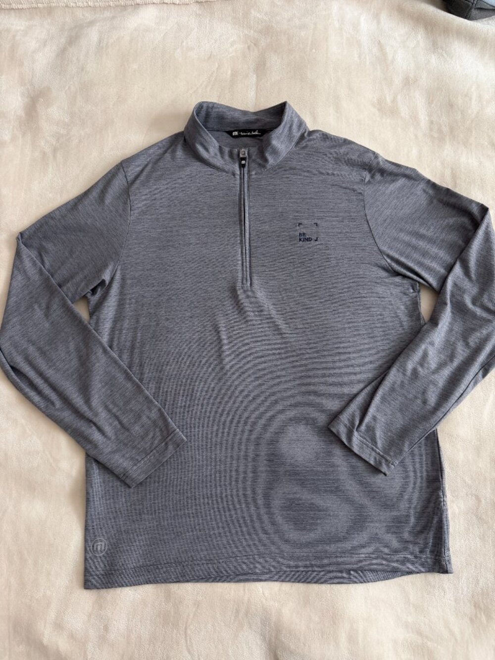 TravisMathew Mens L Gray Quarter Zip Golf Performance Pullover Be Kind